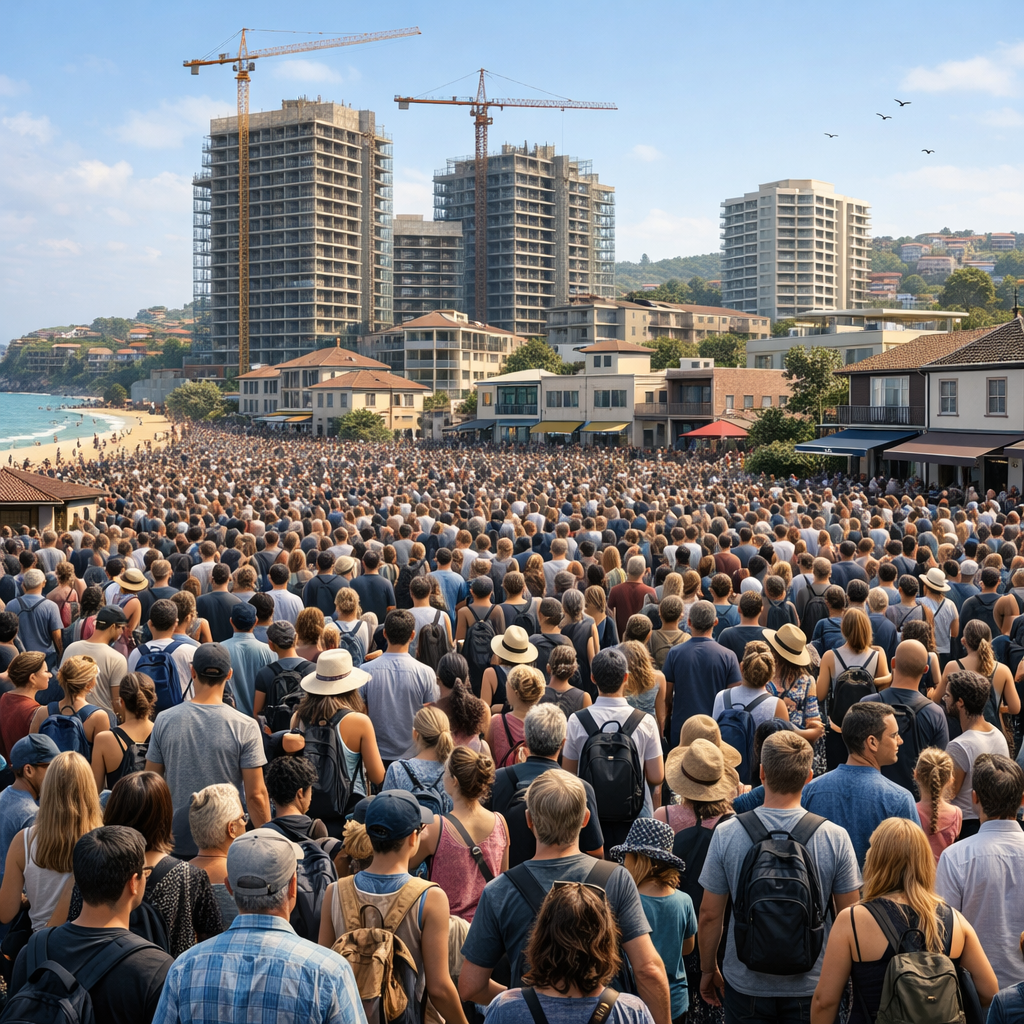Crowded Urban Streets with Overflowing Population Growth