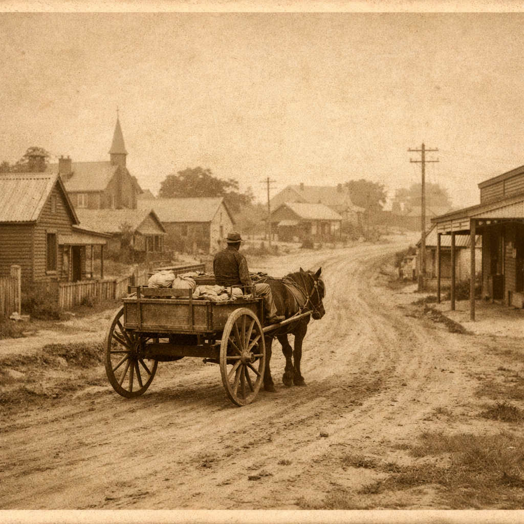 Sepia HorseDrawn Cart on Rural Road Near Waverley Buildings-1